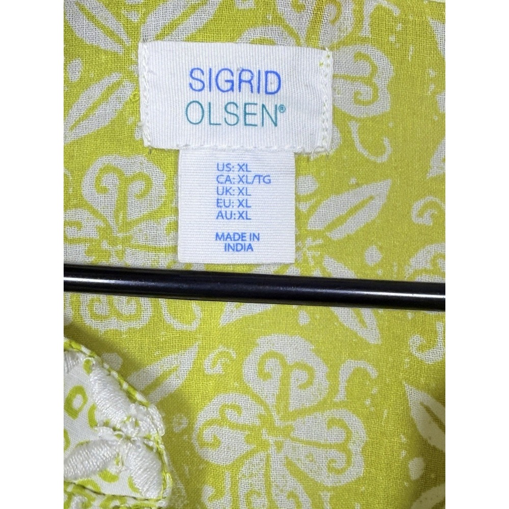 Sigrid Olsen Lime Green Embroidered Cotton Tunic Top XL Boho Coastal - Picture 6 of 9